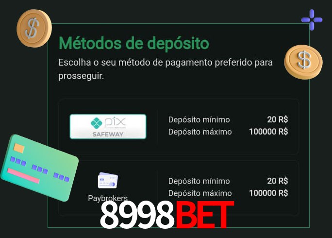 O cassino 8998Bet oferece uma grande variedade de métodos de pagamento